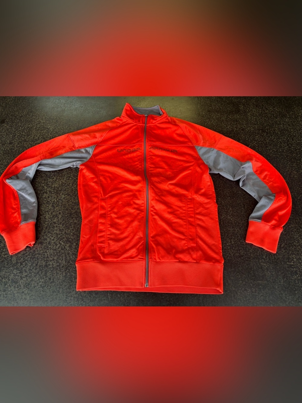 Under Armour Full Zip Track Jacket Youth Small Red Gray Athletic Training Jacket